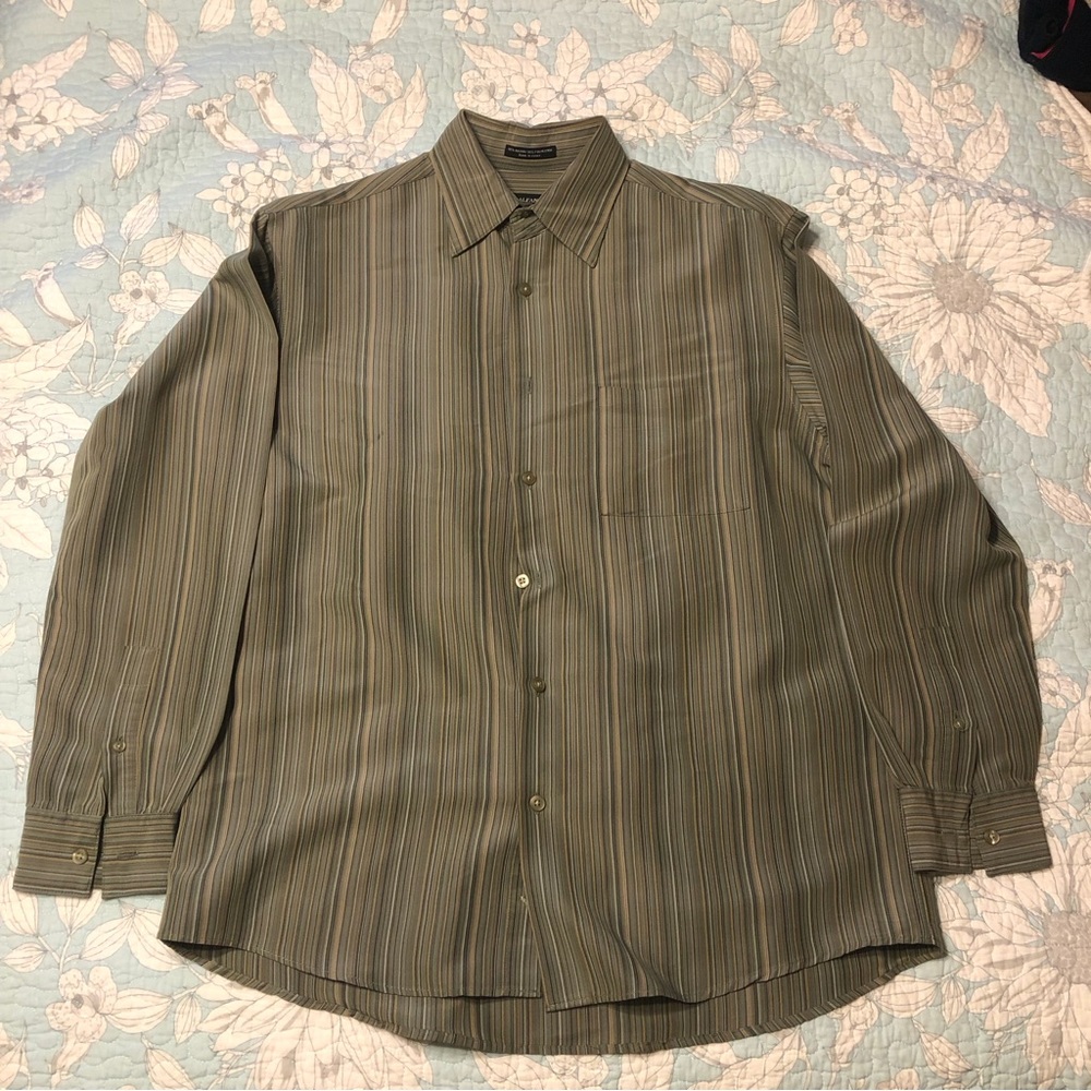 Alfani Green/Yellow Striped Dress Shirt (Size Small)